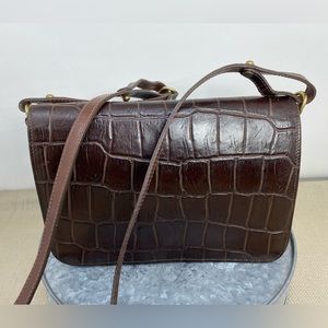BRAHMIN VINTAGE BROWN FLAP FAUX-CROC EMBOSSED CROSSBODY BAG